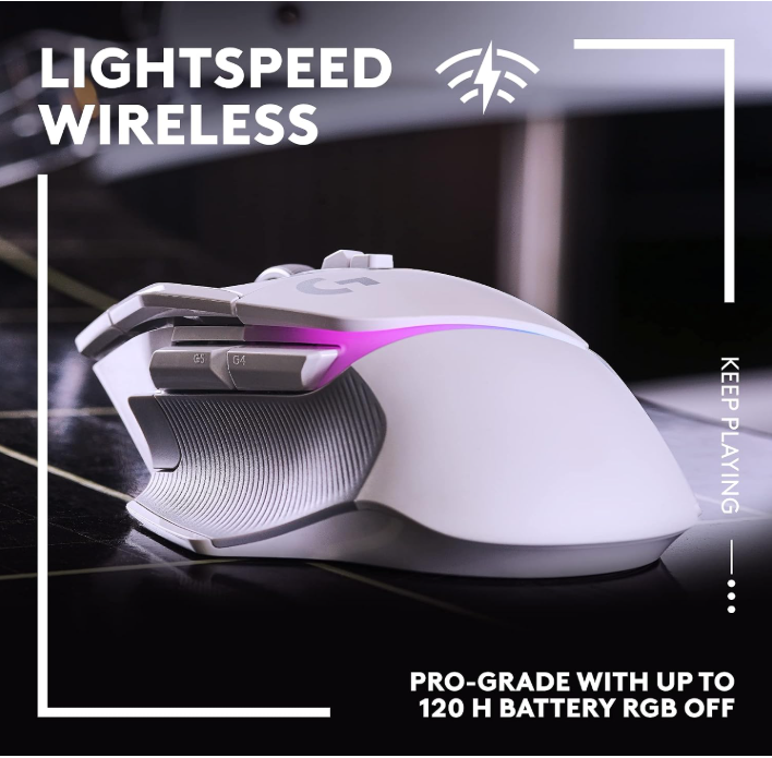 White Logitech G502 X Plus wireless RGB gaming mouse