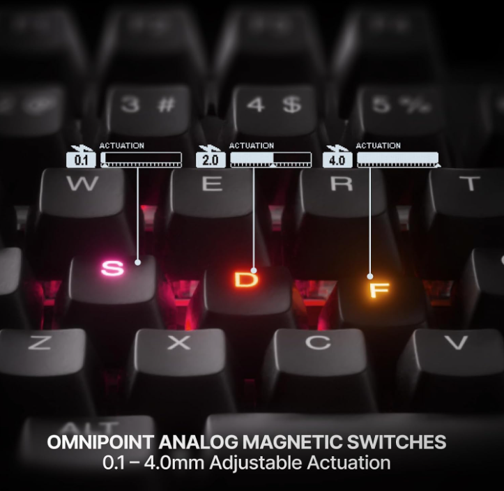OmniPoint adjustable actuation levels on SteelSeries Apex Pro keyboard